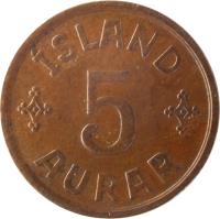 Iceland coin 5 Aurar - Christian X (1926 - 1942) reverse reverse of 5 Aurar - Christian X (1926 - 1942) coin with KM# 7 from Iceland. Inscription: ÍSLAND 5 AURAR
