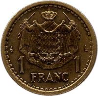 reverse of 1 Franc - Louis II (1945) coin with KM# 120a from Monaco. Inscription: 1 FRANC 1 DEO JUVANTE