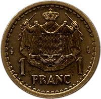 Monaco coin 1 Franc - Louis II (1945) reverse reverse of 1 Franc - Louis II (1945) coin with KM# 120a from Monaco. Inscription: 1 FRANC 1 DEO JUVANTE