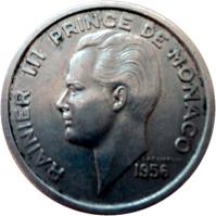 Monaco coin 100 Francs - Rainier III (1956) obverse obverse of 100 Francs - Rainier III (1956) coin with KM# 134 from Monaco. Inscription: RAINIER III PRINCE DE MONACO LAGRIFFOUL 1956