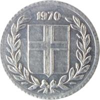Iceland coin 10 Aurar (1970 - 1974) obverse obverse of 10 Aurar (1970 - 1974) coin with KM# 10a from Iceland. Inscription: 1970
