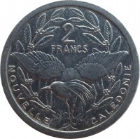 New Caledonia coin 2 Francs (1973 - 2014) reverse reverse of 2 Francs (1973 - 2014) coin with KM# 14 from New Caledonia. Inscription: 2 FRANCS NOUVELLE CALEDONIE
