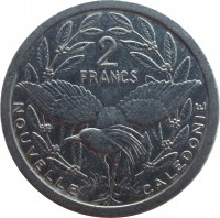 reverse of 2 Francs (1973 - 2014) coin with KM# 14 from New Caledonia. Inscription: 2 FRANCS NOUVELLE CALEDONIE