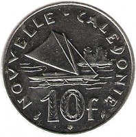 New Caledonia coin 10 Francs (1972 - 2005) reverse reverse of 10 Francs (1972 - 2005) coin with KM# 11 from New Caledonia. Inscription: NOUVELLE-CALEDONIE 10 f