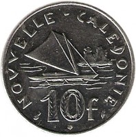 reverse of 10 Francs (1972 - 2005) coin with KM# 11 from New Caledonia. Inscription: NOUVELLE-CALEDONIE 10 f