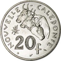 reverse of 20 Francs (1972 - 2005) coin with KM# 12 from New Caledonia. Inscription: NOUVELLE-CALEDONIE 20 f