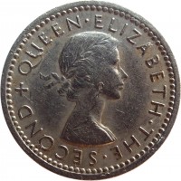 New Zealand coin 3 Pence - Elizabeth II - 1'st Portrait (1953 - 1965) obverse obverse of 3 Pence - Elizabeth II - 1'st Portrait (1953 - 1965) coin with KM# 25 from New Zealand. Inscription: + QUEEN · ELIZABETH · THE · SECOND