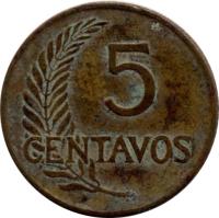Peru coin 5 Centavos (1945 - 1965) reverse reverse of 5 Centavos (1945 - 1965) coin with KM# 223 from Peru. Inscription: 5 CENTAVOS