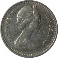 Rhodesia coin 1 Shilling / 10 Cents - Elizabeth II - 2'nd Portrait (1964) obverse obverse of 1 Shilling / 10 Cents - Elizabeth II - 2'nd Portrait (1964) coin with KM# 2 from Rhodesia. Inscription: ELIZABETH THE SECOND