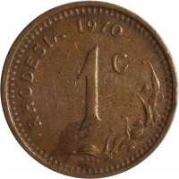 reverse of 1 Cent (1970 - 1977) coin with KM# 10 from Rhodesia. Inscription: RHODESIA 1970 1c