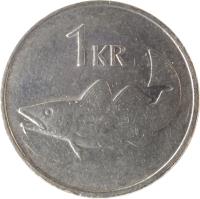 Iceland coin 1 Króna (1981 - 1987) reverse reverse of 1 Króna (1981 - 1987) coin with KM# 27 from Iceland. Inscription: 1 KR