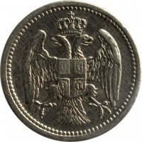 Serbia coin 10 Para - Milan I / Alexander I / Peter I (1883 - 1917) obverse obverse of 10 Para - Milan I / Alexander I / Peter I (1883 - 1917) coin with KM# 19 from Serbia.