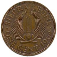reverse of 1 Cent (1964) coin with KM# 17 from Sierra Leone. Inscription: · SIERRA LEONE · ONE CENT · 1964