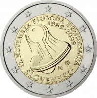 obverse of 2 Euro - Freedom (2009) coin with KM# 107 from Slovakia. Inscription: 17 NOVEMBER SLOBODA - DEMOKRACIA 1989-2009 SLOVENSKO