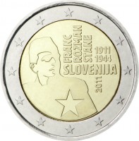 Slovenia coin 2 Euro - Franc Rozman-Stane (2011) obverse obverse of 2 Euro - Franc Rozman-Stane (2011) coin with KM# 100 from Slovenia. Inscription: FRANC ROZMANE STANE 1911 1944 SLOVENIJA 2011