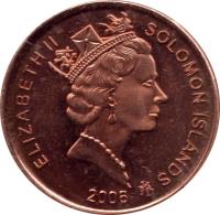 obverse of 2 Cents - Elizabeth II - 3'rd Portrait; Magnetic (1987 - 2006) coin with KM# 25 from Solomon Islands. Inscription: ELIZABETH II SOLOMON ISLANDS 2005