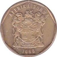 South Africa coin 20 Cents - AFERIKA BORWA (1996 - 2000) obverse obverse of 20 Cents - AFERIKA BORWA (1996 - 2000) coin with KM# 162 from South Africa. Inscription: AFERIKA BORWA 1999 ALS