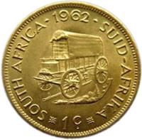 South Africa coin 1 Cent (1961 - 1964) reverse reverse of 1 Cent (1961 - 1964) coin with KM# 57 from South Africa. Inscription: SOUTH AFRICA · 1961 · SUID-AFRIKA 1C.
