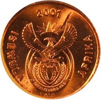 obverse of 1 Cent - ISEWULA AFRIKA (2000 - 2001) coin with KM# 221 from South Africa. Inscription: ISEWULA AFRIKA 2001 ALS