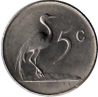 reverse of 5 Cents - SUID-AFRIKA (1965 - 1969) coin with KM# 67.2 from South Africa. Inscription: 5c T.S.