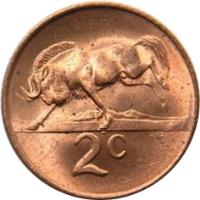 reverse of 2 Cents - SOUTH AFRICA (1965 - 1969) coin with KM# 66.1 from South Africa. Inscription: 2c JVZ