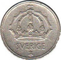 Sweden coin 10 Öre - Gustaf V (1942 - 1950) obverse obverse of 10 Öre - Gustaf V (1942 - 1950) coin with KM# 813 from Sweden. Inscription: SVERIGE
