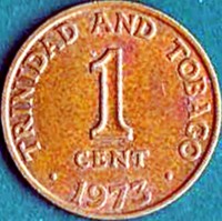 reverse of 1 Cent - Elizabeth II (1966 - 1973) coin with KM# 1 from Trinidad and Tobago. Inscription: TRINIDAD AND TOBAGO 1 CENT . 1973 .