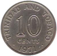 reverse of 10 Cents - Elizabeth II (1966 - 1972) coin with KM# 3 from Trinidad and Tobago. Inscription: TRINIDAD AND TOBAGO 10 CENTS 1966