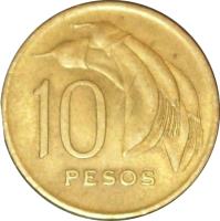 reverse of 10 Pesos (1968) coin with KM# 51 from Uruguay. Inscription: 10 PESOS