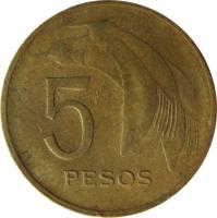 reverse of 5 Pesos (1968) coin with KM# 50 from Uruguay. Inscription: 5 PESOS