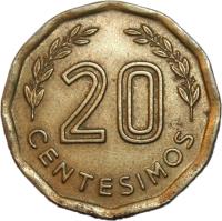 Uruguay coin 20 Centésimos (1976 - 1981) reverse reverse of 20 Centésimos (1976 - 1981) coin with KM# 67 from Uruguay. Inscription: 20 CENTESIMOS