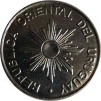 obverse of 10 Nuevos Pesos (1989) coin with KM# 93 from Uruguay. Inscription: REPUBLICA ORIENTAL DEL URUGUAY ·