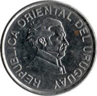 obverse of 50 Centésimos (1994 - 2008) coin with KM# 106 from Uruguay. Inscription: REPUBLICA ORIENTAL DEL URUGUAY