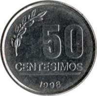 reverse of 50 Centésimos (1994 - 2008) coin with KM# 106 from Uruguay. Inscription: 50 CENTESIMOS 1994