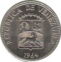 obverse of 5 Céntimos (1958 - 1971) coin with Y# 38 from Venezuela. Inscription: REPUBLICA DE VENEZUELA 1965