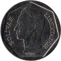 obverse of 100 Bolívares (1998 - 1999) coin with Y# 78 from Venezuela. Inscription: BOLIVAR LIBERTADOR BARRE