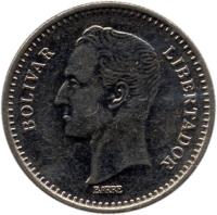 Venezuela coin 25 Céntimos (1989 - 1990) obverse obverse of 25 Céntimos (1989 - 1990) coin with Y# 50a from Venezuela. Inscription: BOLIVAR LIBERTADOR BARRE