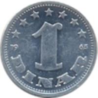 reverse of 1 Dinar - SFR legend (1963) coin with KM# 36 from Yugoslavia. Inscription: 1 DINAR 1963