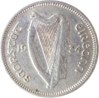 Ireland coin 3 Pingin (1928 - 1935) obverse obverse of 3 Pingin (1928 - 1935) coin with KM# 4 from Ireland. Inscription: saorstat éIReann 19 34