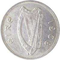 obverse of 1 Shilling (1951 - 1968) coin with KM# 14a from Ireland. Inscription: éIRe 1968