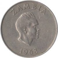 obverse of 10 Ngwee (1968 - 1987) coin with KM# 12 from Zambia. Inscription: ZAMBIA 1968