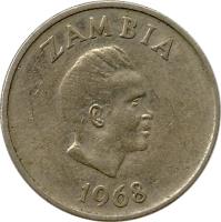 Zambia coin 5 Ngwee (1968 - 1987) obverse obverse of 5 Ngwee (1968 - 1987) coin with KM# 11 from Zambia. Inscription: ZAMBIA 1968
