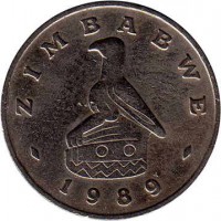 obverse of 20 Cents (1980 - 1997) coin with KM# 4 from Zimbabwe. Inscription: ZIMBABWE 1989