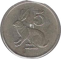 Zimbabwe coin 5 Cents (1980 - 1999) reverse reverse of 5 Cents (1980 - 1999) coin with KM# 2 from Zimbabwe. Inscription: 5