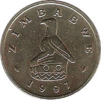 obverse of 2 Dollars (1997) coin with KM# 12 from Zimbabwe. Inscription: ZIMBABWE 1997
