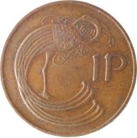 Ireland coin 1 Pingin (1971 - 1988) reverse reverse of 1 Pingin (1971 - 1988) coin with KM# 20 from Ireland. Inscription: 1P