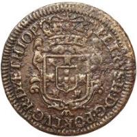 Angola coin 5 Réis - Pedro II (1695 - 1696) obverse obverse of 5 Réis - Pedro II (1695 - 1696) coin with KM# 3 from Angola. Inscription: PETRVS · II · D · G · PORTVG · R · D · ÆTHIOP