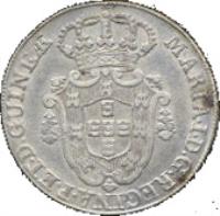 obverse of 12 Macutas - Maria I (1789 - 1796) coin with KM# 37 from Angola. Inscription: MARIA · I · D · G · REGINAE · PORT · ET · D · GUINEƷ