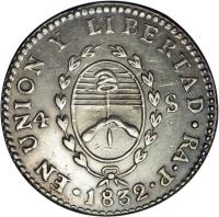 obverse of 4 Soles (1828 - 1829) coin with KM# 22 from Argentina.