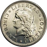 Argentina coin 50 Centavos (1936) reverse reverse of 50 Centavos (1936) coin with KM# Pn46 from Argentina. Inscription: * LIBERTAD * CINCUENTA * CENTAVOS